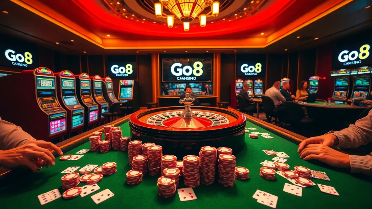 Experience the thrill of playing at Go8 casino with vibrant games and exciting promotional visuals.