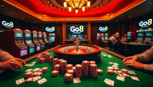 Experience the thrill of playing at Go8 casino with vibrant games and exciting promotional visuals.
