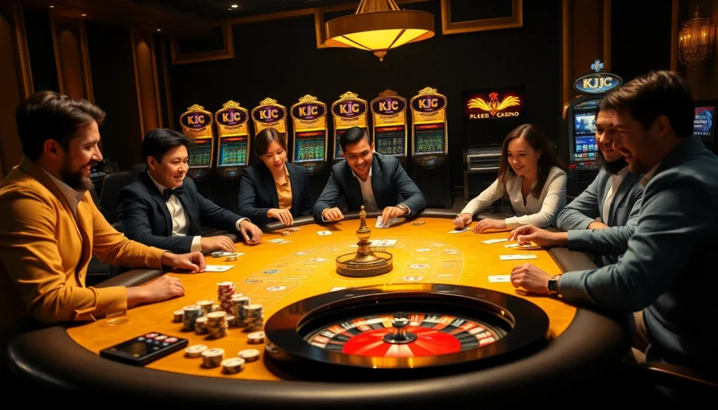 KJC gaming experience with vibrant table action and luxurious casino elements.