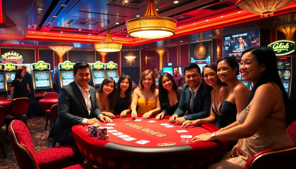 KJC casino players enjoying a thrilling blackjack game at an opulent online gambling venue.