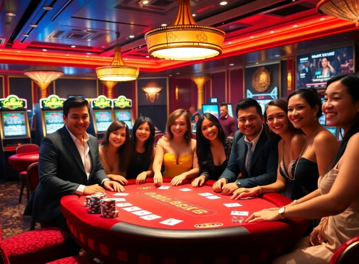 KJC casino players enjoying a thrilling blackjack game at an opulent online gambling venue.
