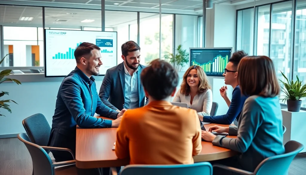 Discussion on Logo Tiger ERP solutions in a modern office environment.