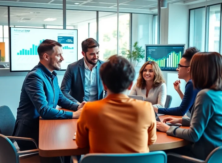 Discussion on Logo Tiger ERP solutions in a modern office environment.