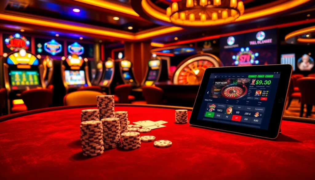Experience the excitement of gambling at https://winbet7.vip/ with luxury casino visuals showcasing poker and slot machines.