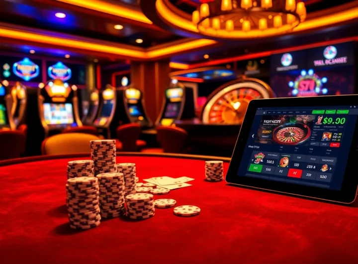 Experience the excitement of gambling at https://winbet7.vip/ with luxury casino visuals showcasing poker and slot machines.