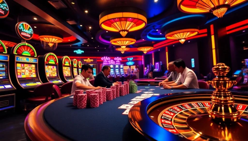Experience thrilling gameplay at tk88 with vibrant chip stacks and playing cards at a casino table.