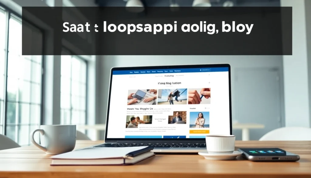 Engaging workspace scene for blogapp.blog with modern laptop and coffee.