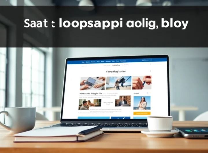Engaging workspace scene for blogapp.blog with modern laptop and coffee.