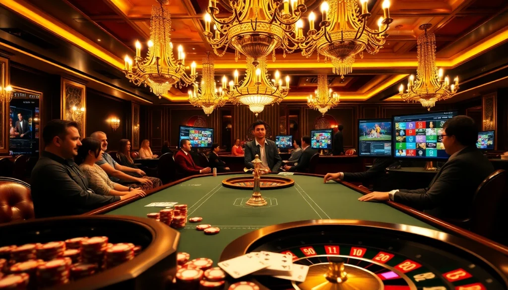 Players enjoying high-stakes poker at https://777vip.bio/ with vibrant casino elements and engaging atmosphere.