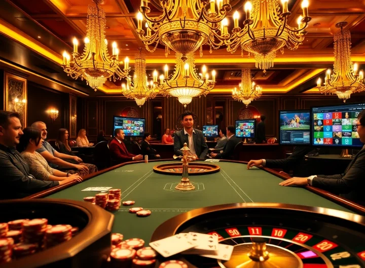 Players enjoying high-stakes poker at https://777vip.bio/ with vibrant casino elements and engaging atmosphere.