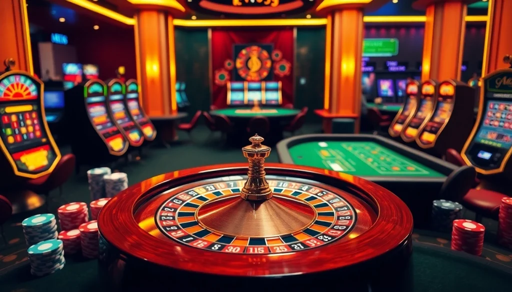 Engage with thrilling online casino action at https://usbet.lat/ featuring a vibrant roulette wheel and colorful poker chips.