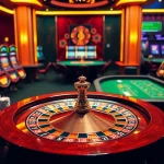 Engage with thrilling online casino action at https://usbet.lat/ featuring a vibrant roulette wheel and colorful poker chips.