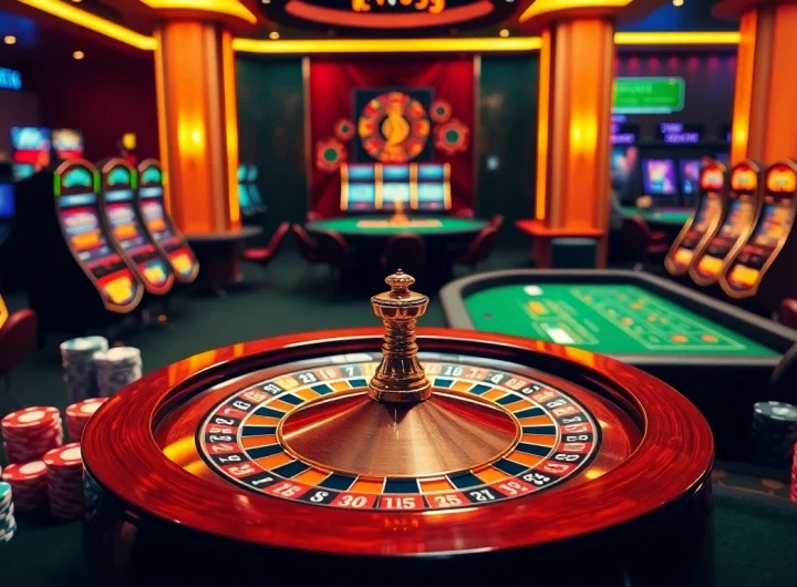 Engage with thrilling online casino action at https://usbet.lat/ featuring a vibrant roulette wheel and colorful poker chips.