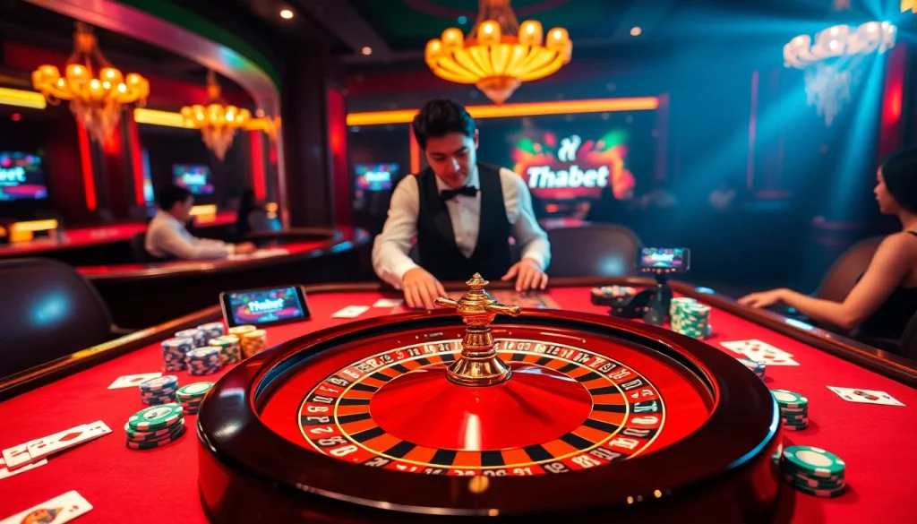 Experience the thrill of gaming at Nhà cái Thabet with professional dealers and vibrant casino settings.
