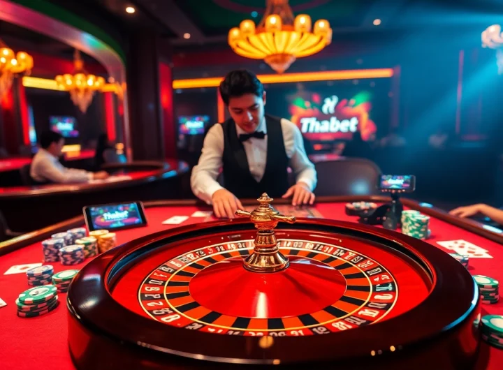 Experience the thrill of gaming at Nhà cái Thabet with professional dealers and vibrant casino settings.