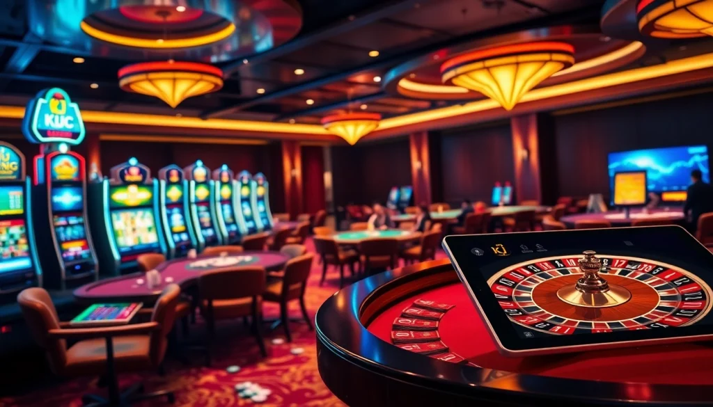 Experience the excitement at KJC’s luxurious gaming floor with vibrant slot machines and engaging tables.