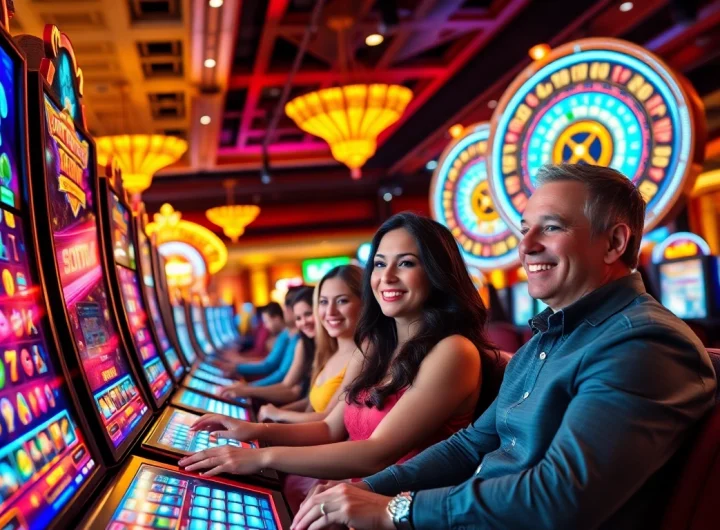 Players enjoying the raja barong slot game amidst a luxurious casino setting.