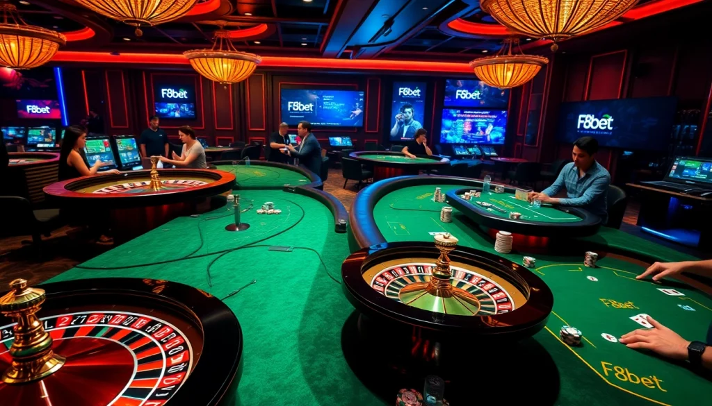 Experience the thrill of F8bet at an elegant casino with poker, roulette, and slots.
