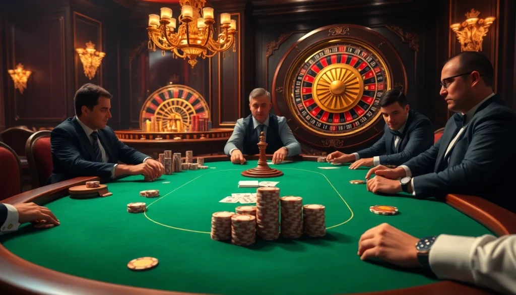 Players engage in an exciting game at GG88's high-stakes poker table, showcasing chips and cards.