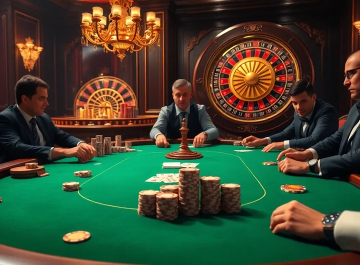 Players engage in an exciting game at GG88's high-stakes poker table, showcasing chips and cards.