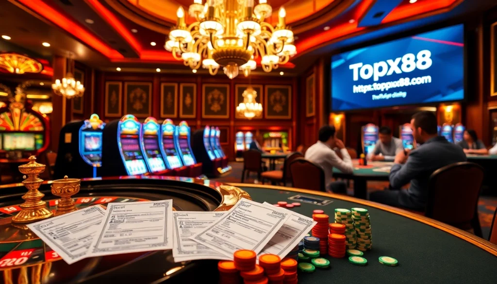 Engaged players at a vibrant casino, showcasing excitement and luxury inspired by https://topxx88.com/.