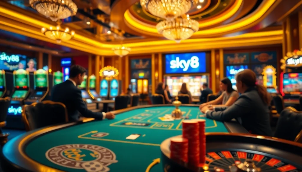 Catching the excitement at the cổng game sky88 online casino with vibrant gaming visuals and poker action.