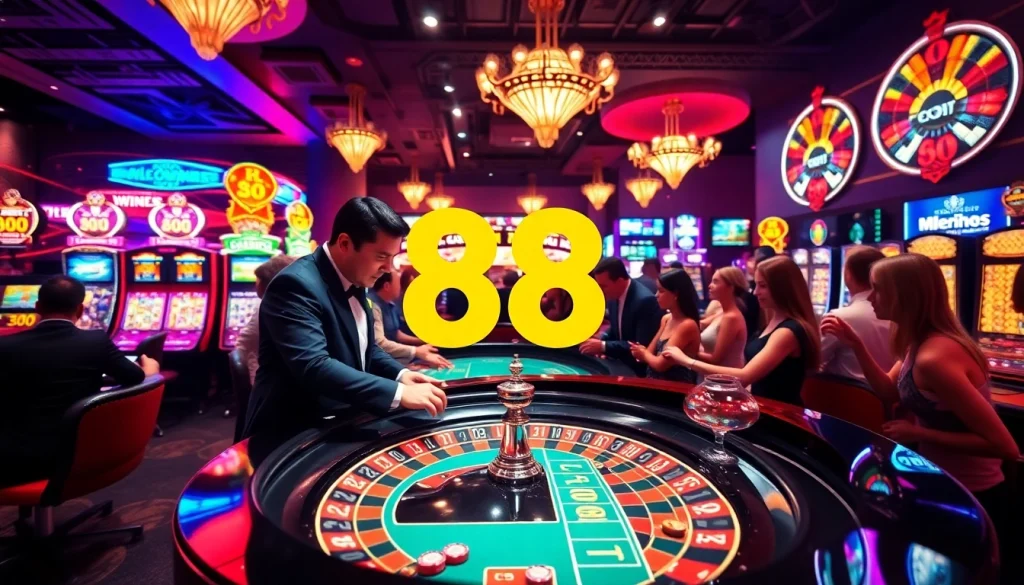 Experience the thrill of RR 88 in a bustling casino with players and vibrant games.