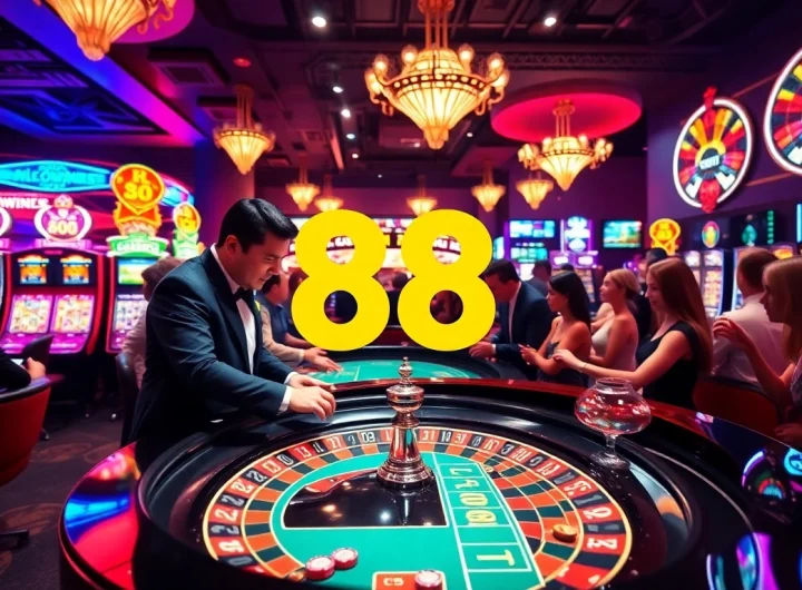 Experience the thrill of RR 88 in a bustling casino with players and vibrant games.