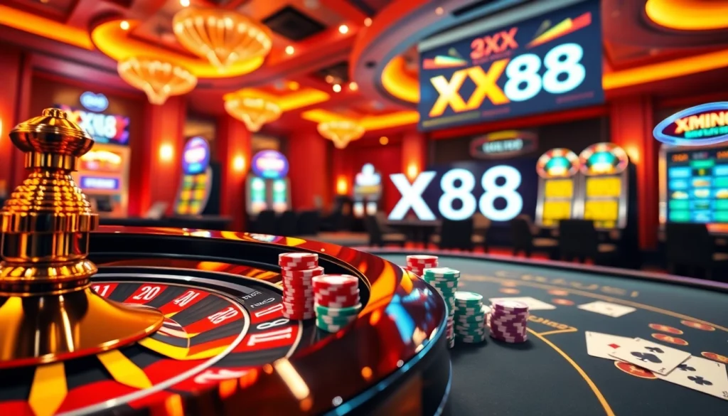 Experience high-stakes gambling excitement at https://xx88.today/ with vibrant casino visuals showcasing roulette and poker.