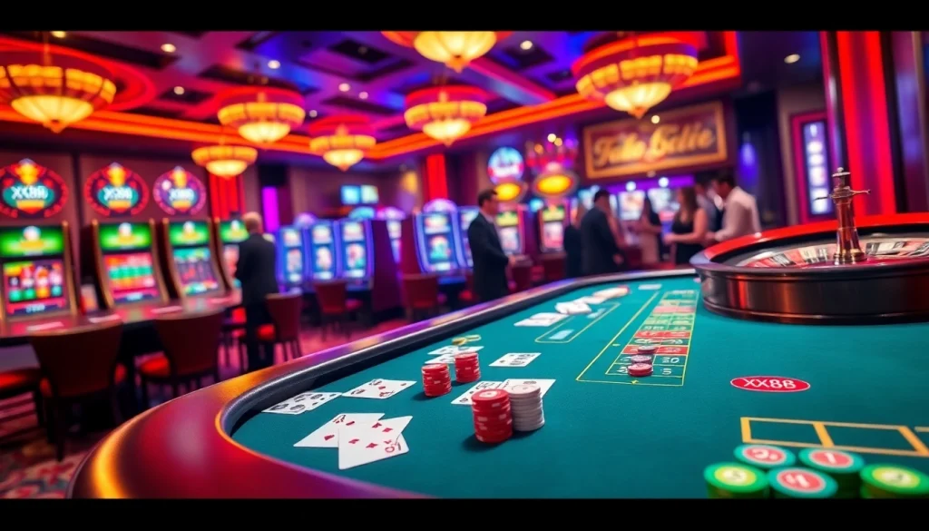 Players enjoying a vibrant XX88 gaming experience at a luxurious casino table.