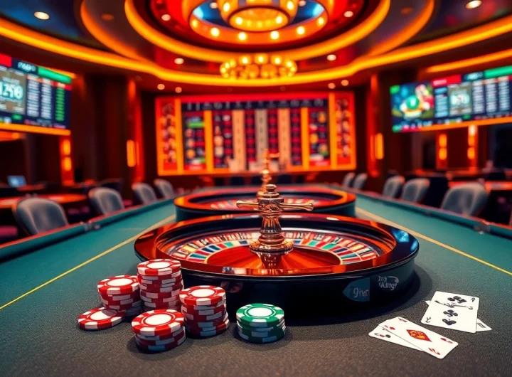 Engaging scene of online gambling at 79king with casino chips and a roulette wheel.