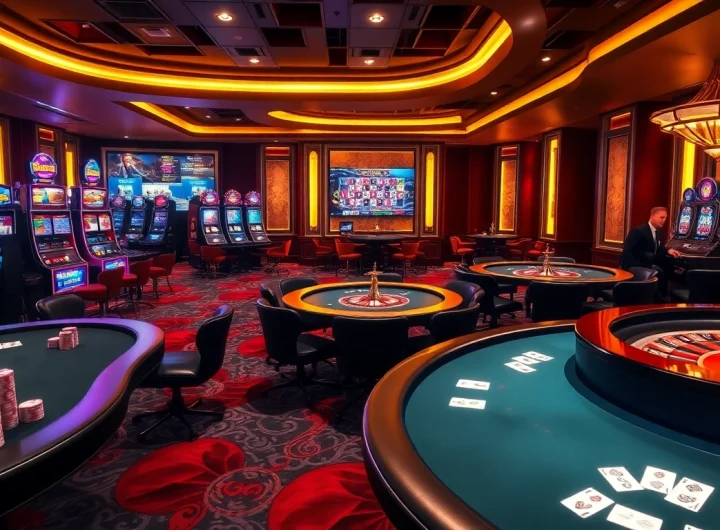 Engage in thrilling gaming experiences at 777VIP casino featuring vibrant slot machines and elegant poker tables.