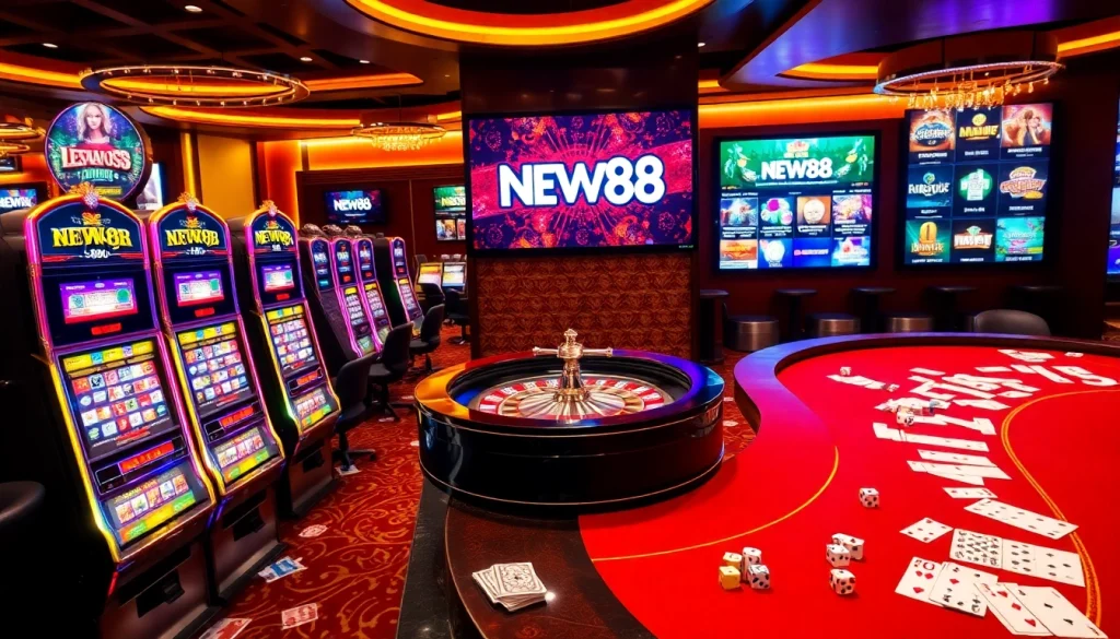 Gambling action at NEW88 casino with vibrant tables and exciting gameplay.