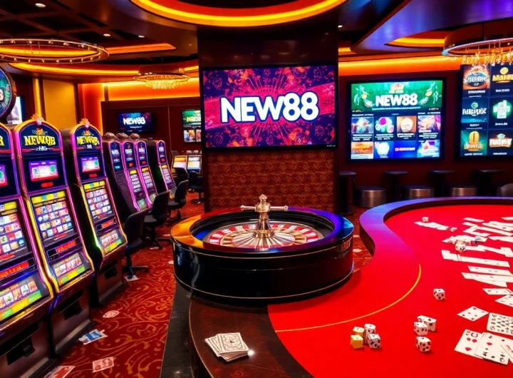 Gambling action at NEW88 casino with vibrant tables and exciting gameplay.