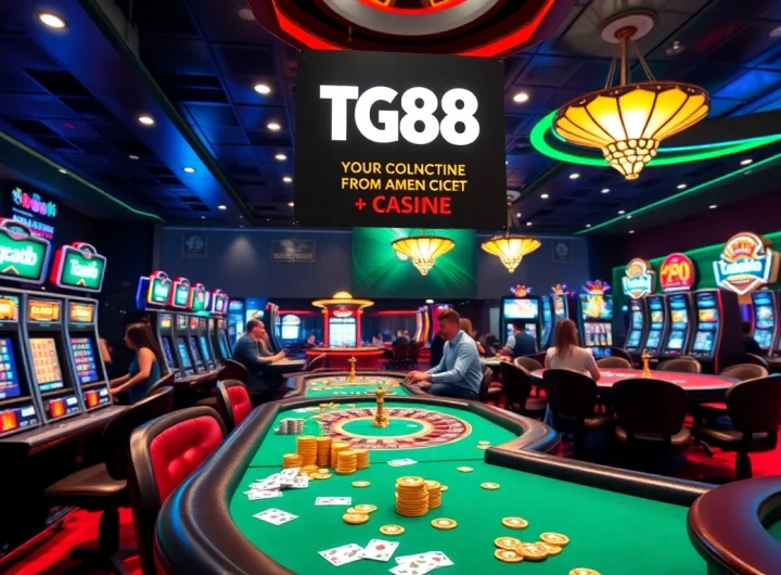 Engaging casino scene with TG88 promotion and vibrant gaming atmosphere.