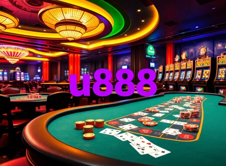 Experience the excitement of u888 with thrilling casino games featuring vibrant poker tables and roulette wheels.