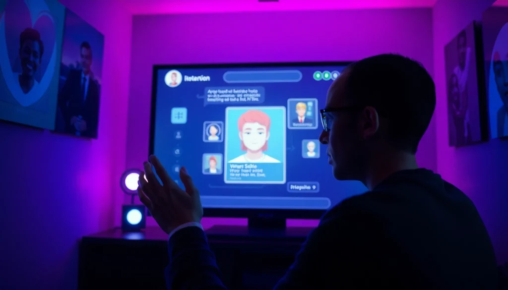 Engaging with nsfw character ai in a futuristic interactive chat interface.