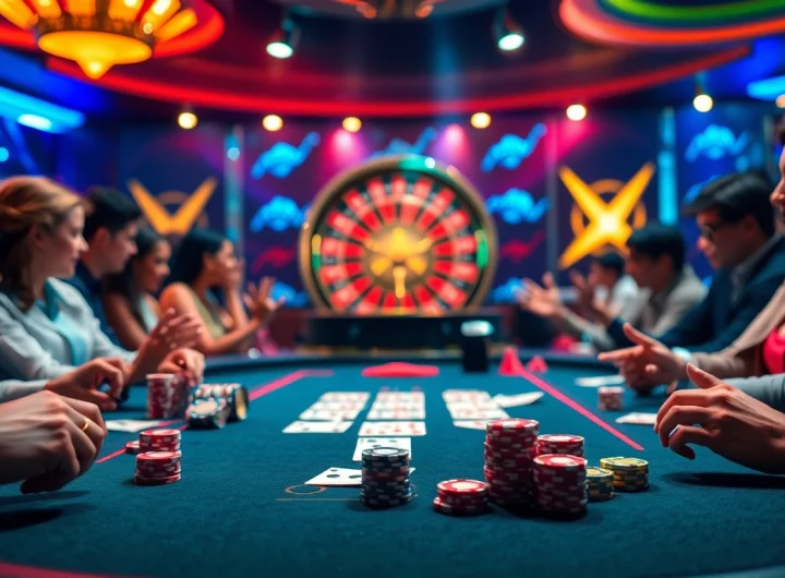 S88 poker table with vibrant colors and excited players enjoying a thrilling game.