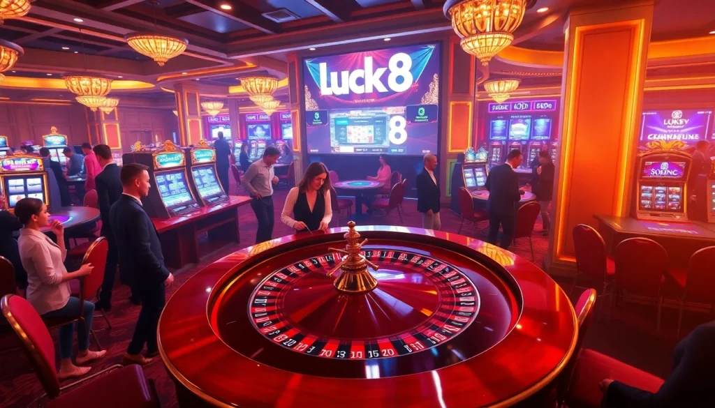 Engage in a thrilling gambling experience at Luck8 with players at a roulette table.