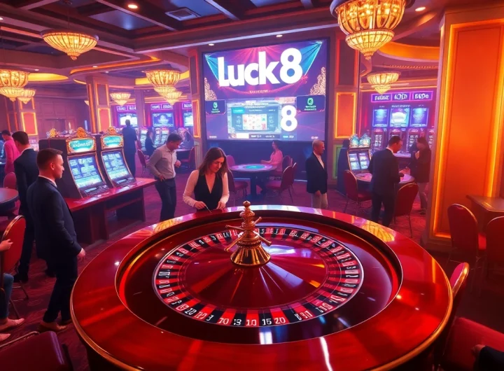 Engage in a thrilling gambling experience at Luck8 with players at a roulette table.