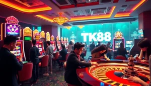 Exciting online casino experience at tk88win.live with diverse players and vibrant slot machines.