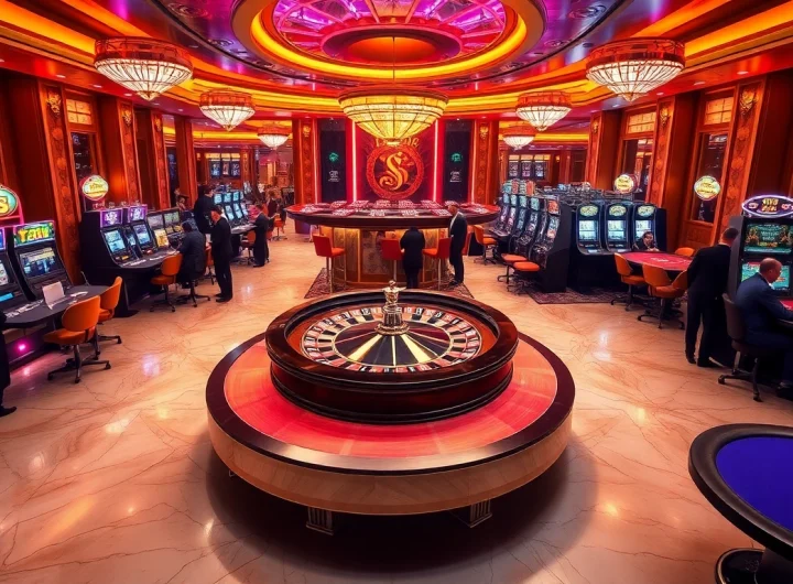 Experience the thrill of gambling at https://lc88x.com/ with luxurious casino tables, colorful chips, and vibrant slot machines.