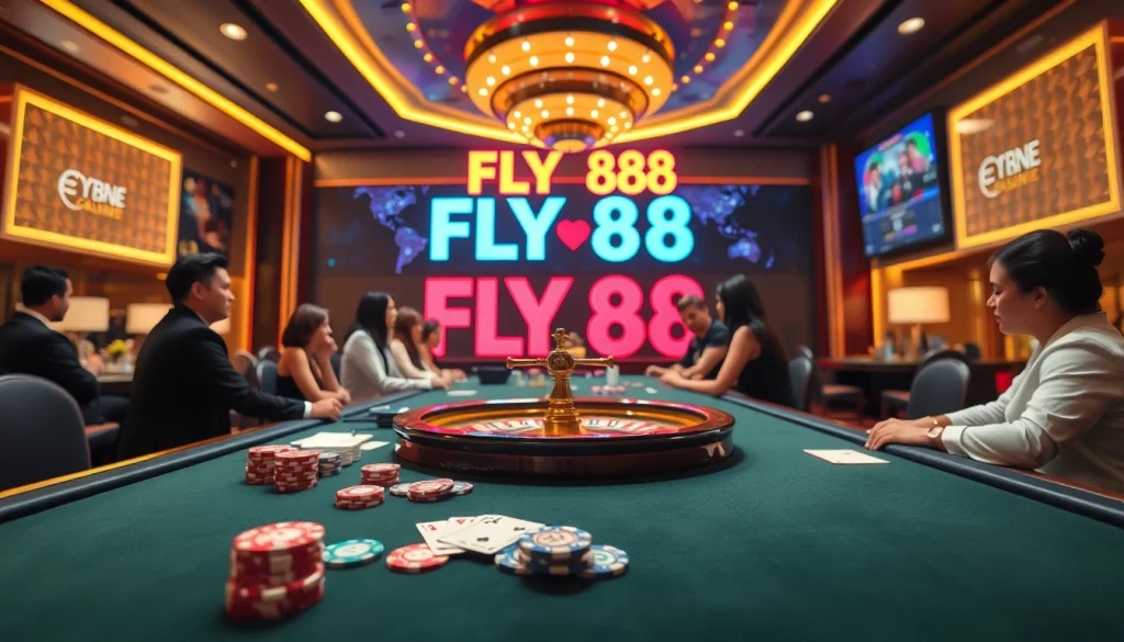 Fly 88 players strategizing during a high-stakes poker game at a luxurious casino table.