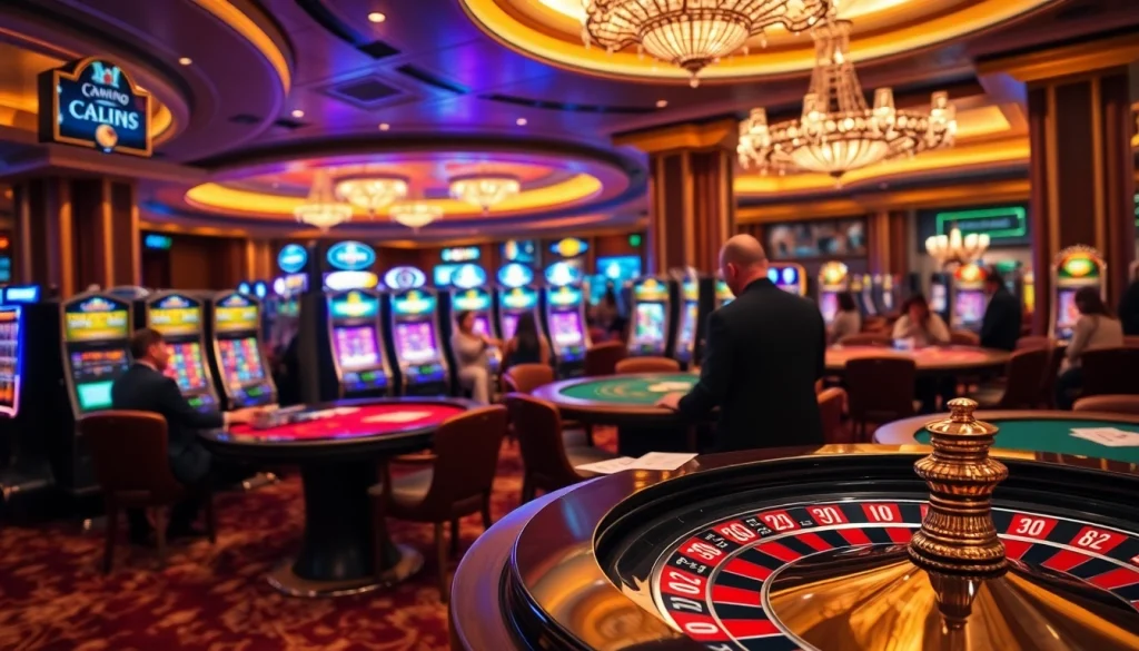 Experienced gamblers enjoying lively gameplay at Thabet Casino with vibrant slot machines and poker tables.