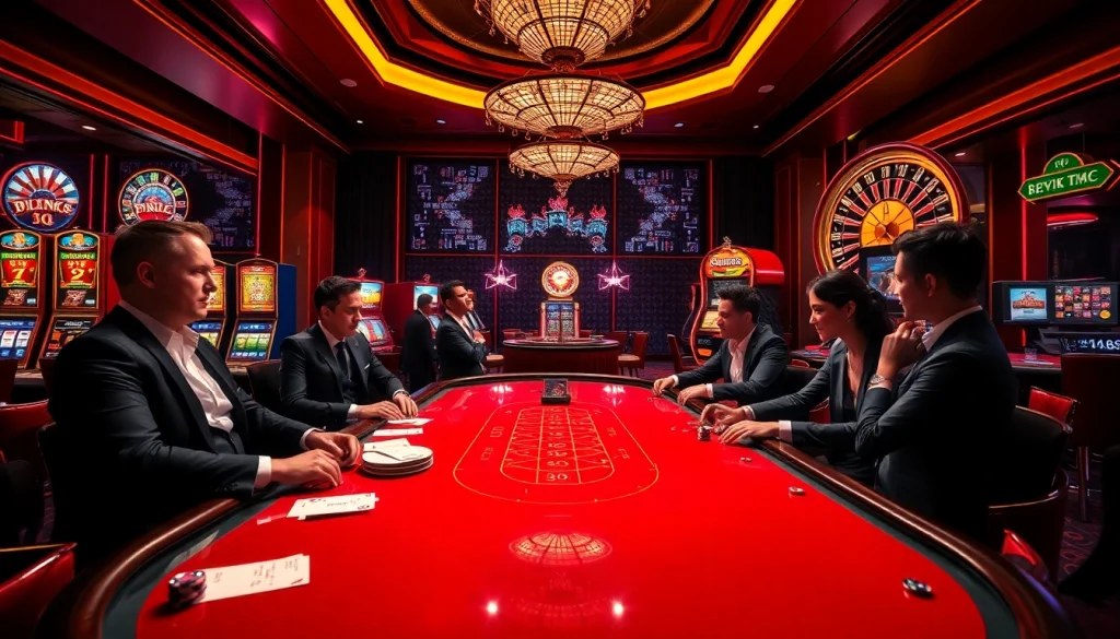 Experience the thrill of mb66-th.com with vibrant casino visuals of poker and roulette.