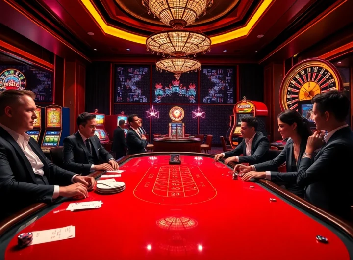 Experience the thrill of mb66-th.com with vibrant casino visuals of poker and roulette.