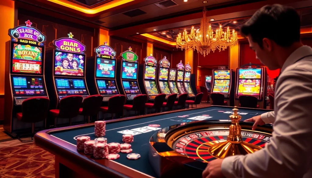 Experience the thrill of i9bet with a vibrant casino scene featuring roulette, poker, and slot machines.