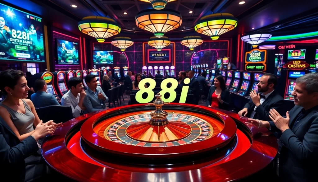 Casino scene with players at a roulette table, showcasing the excitement of 88i gambling.