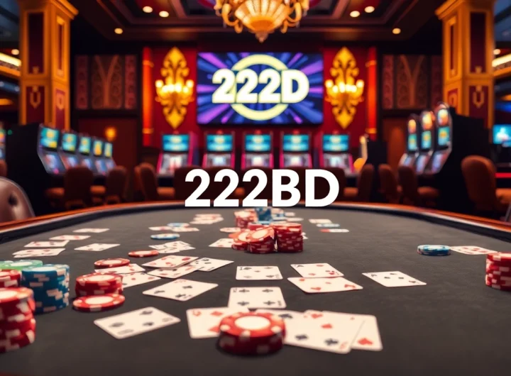 Experience the thrill of 222BD casino gaming with vibrant tables, cards, and luxurious atmosphere.