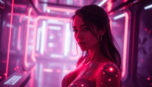 AI NSFW digital artwork showcasing abstract sensuality and technology integration in a warm, inviting atmosphere.